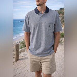 Vintage Polo Ralph Lauren USA Made Houndstooth Polo Shirt Mens XL Navy Gray